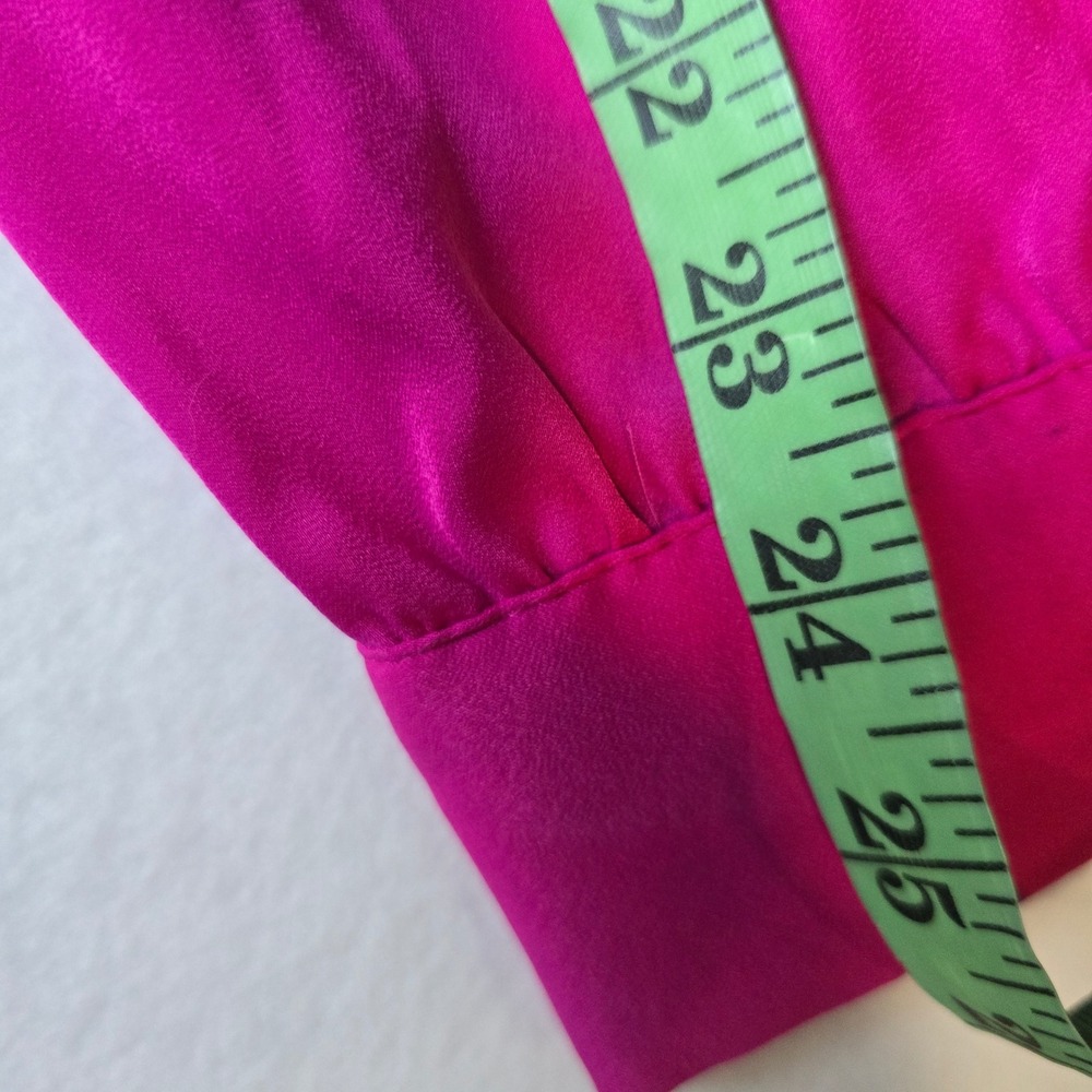 GUESS NWT Hope Dress Shocking Pink Satin Logo Print Belted Ruffle Shirt Dress M - Picture 14 of 14